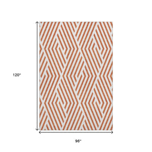 HomeRoots 8' X 10' Stylish Rust and Ivory Geometric Washable Area Rug with UV Protection for High Traffic Spaces 648578