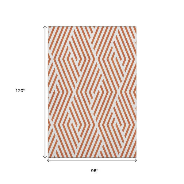 HomeRoots 8' X 10' Stylish Rust and Ivory Geometric Washable Area Rug with UV Protection for High Traffic Spaces 648578