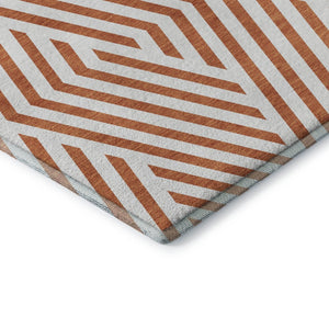 HomeRoots 9' X 12' Stylish Rust and Ivory Geometric Area Rug - Washable, UV Protected, Perfect for High-Traffic Rooms! 648579