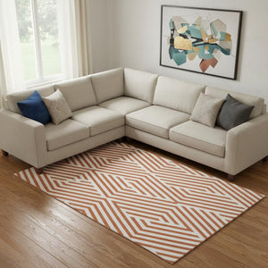 HomeRoots 9' X 12' Stylish Rust and Ivory Geometric Area Rug - Washable, UV Protected, Perfect for High-Traffic Rooms! 648579