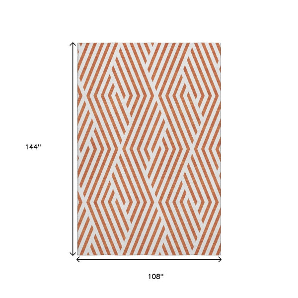 HomeRoots 9' X 12' Stylish Rust and Ivory Geometric Area Rug - Washable, UV Protected, Perfect for High-Traffic Rooms! 648579