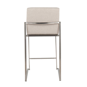 English Elm Fuji High Back Counter Stools Set Of 2 - Stylish Beige Fabric & Stainless Steel, Modern Comfort For Home B202P221957