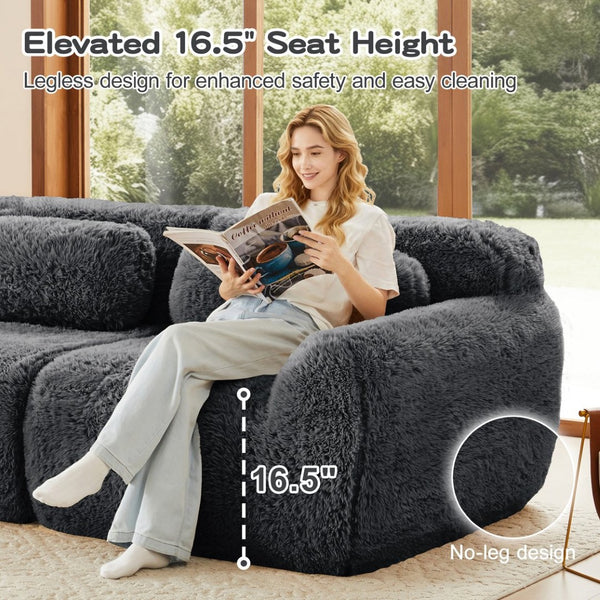 English Elm 149'' Plush Modular Cloud Sofa Boneless Ergonomic Design for Home Theater Lounge Dark Grey W714S01553