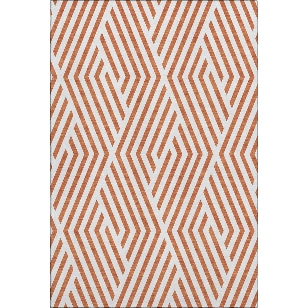 HomeRoots 10' X 14' Geometric Washable Area Rug in Rust and Ivory - UV Protected, Durable, and Stylish Design 648580