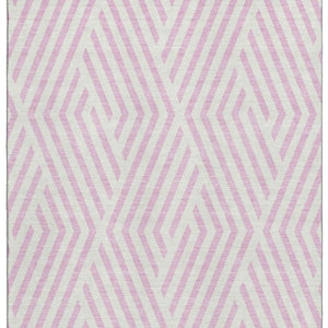 HomeRoots 5' Modern Pink & Ivory Geometric Washable Area Rug with UV Protection for Stylish Homes & Kids 648582