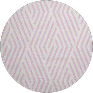 HomeRoots 8' Pink and Ivory Geometric Washable Round Rug - Durable, UV-Protected, Soft Underfoot for Any Room 648583