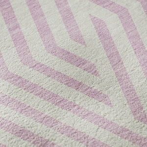HomeRoots 8' Pink and Ivory Geometric Washable Round Rug - Durable, UV-Protected, Soft Underfoot for Any Room 648583