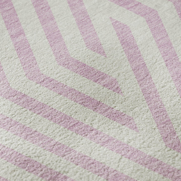 HomeRoots 8' Pink and Ivory Geometric Washable Round Rug - Durable, UV-Protected, Soft Underfoot for Any Room 648583
