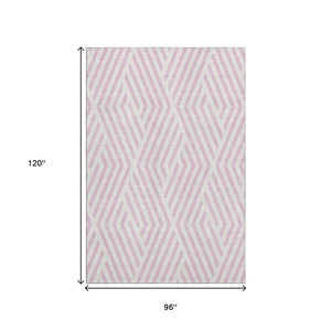 HomeRoots 8' X 10' Pink and Ivory Geometric Area Rug - Washable, UV Protected, Pet-Friendly, and Stylish! 648584