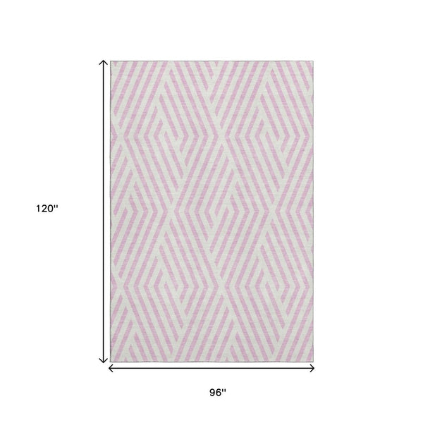 HomeRoots 8' X 10' Pink and Ivory Geometric Area Rug - Washable, UV Protected, Pet-Friendly, and Stylish! 648584