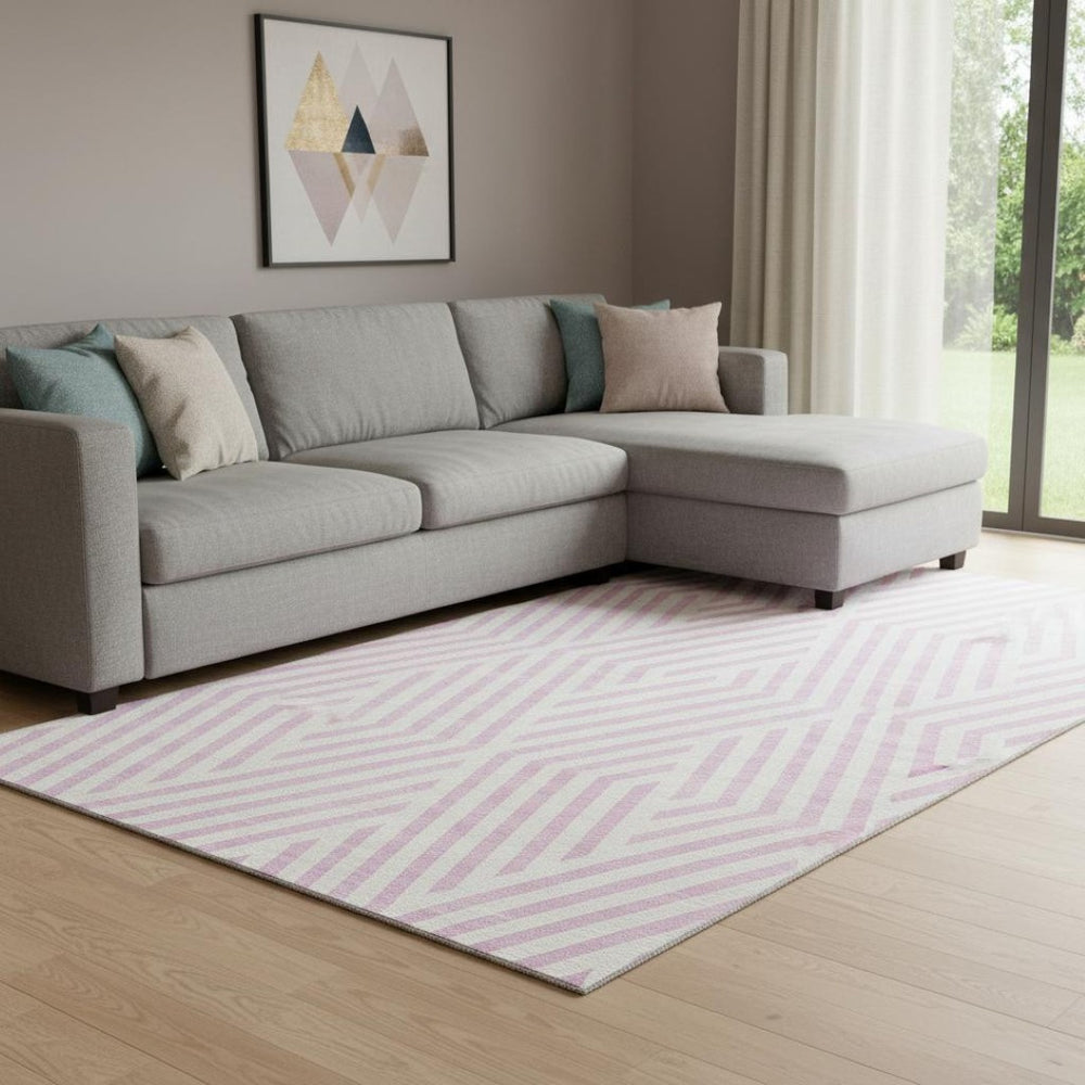 HomeRoots 8' X 10' Pink and Ivory Geometric Area Rug - Washable, UV Protected, Pet-Friendly, and Stylish! 648584