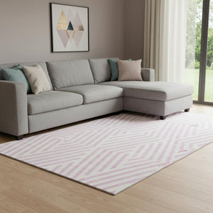 HomeRoots 8' X 10' Pink and Ivory Geometric Area Rug - Washable, UV Protected, Pet-Friendly, and Stylish! 648584