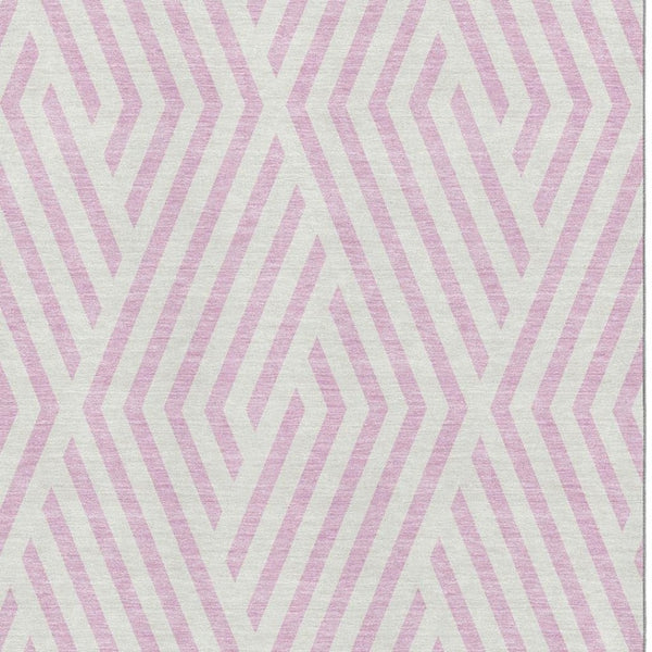 HomeRoots 8' X 10' Pink and Ivory Geometric Area Rug - Washable, UV Protected, Pet-Friendly, and Stylish! 648584