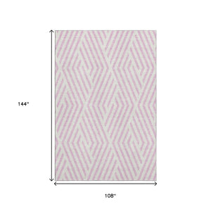 HomeRoots 9' X 12' Pink & Ivory Geometric Area Rug - Washable, Stain-Resistant, UV Protected for Modern Spaces 648585
