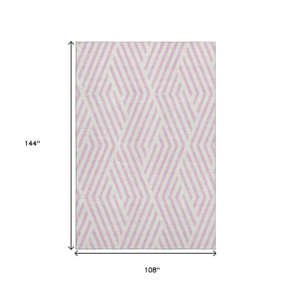 HomeRoots 9' X 12' Pink & Ivory Geometric Area Rug - Washable, Stain-Resistant, UV Protected for Modern Spaces 648585