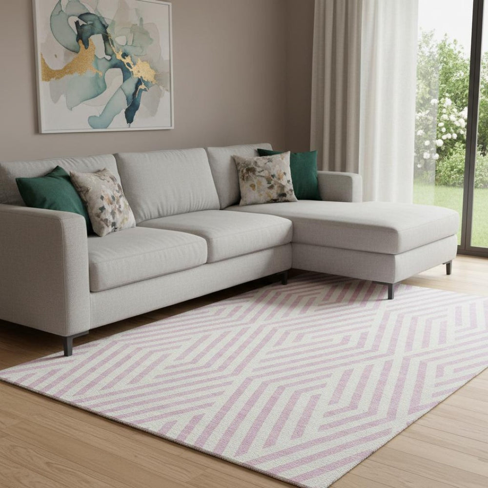 HomeRoots 10' X 14' Pink Geometric Area Rug - Durable, Washable, UV Protected - Perfect for Family Spaces! 648586