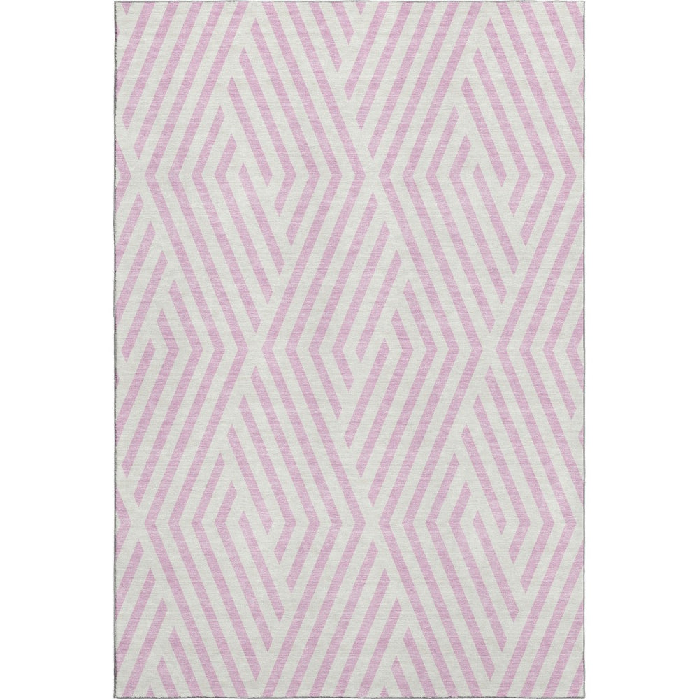 HomeRoots 10' X 14' Pink Geometric Area Rug - Durable, Washable, UV Protected - Perfect for Family Spaces! 648586