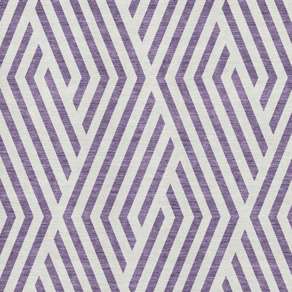 HomeRoots 5' X 8' Stylish Purple & Ivory Geometric Area Rug - Washable, UV Protected, Ideal for High-Traffic Homes 648588