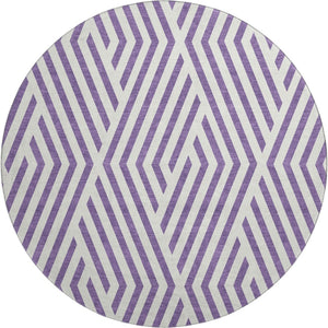 HomeRoots 8' Purple And Ivory Geometric Round Rug - Washable, UV-Protected, Durable for Modern Spaces! 648589