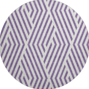 HomeRoots 8' Purple And Ivory Geometric Round Rug - Washable, UV-Protected, Durable for Modern Spaces! 648589