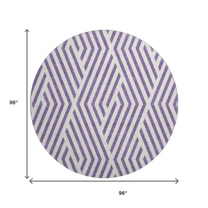 HomeRoots 8' Purple And Ivory Geometric Round Rug - Washable, UV-Protected, Durable for Modern Spaces! 648589