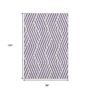 HomeRoots 8' X 10' Purple and Ivory Geometric Washable Area Rug - Modern Design with UV Protection for Homes 648590