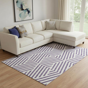 HomeRoots 8' X 10' Purple and Ivory Geometric Washable Area Rug - Modern Design with UV Protection for Homes 648590