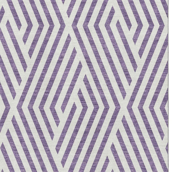 HomeRoots 8' X 10' Purple and Ivory Geometric Washable Area Rug - Modern Design with UV Protection for Homes 648590