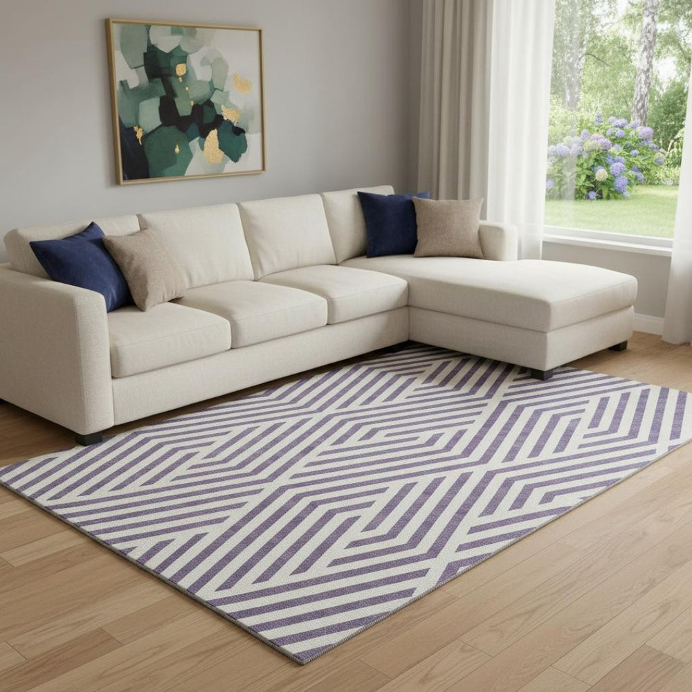HomeRoots 9' X 12' Purple And Ivory Geometric Area Rug - Stylish, Washable, UV Protected for Family Spaces! 648591