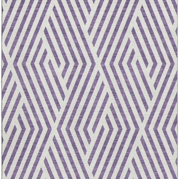 HomeRoots 10' X 14' Stylish Purple & Ivory Geometric Area Rug - Washable, UV-Protected, Pet-Friendly Design! 648592