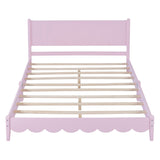 English Elm Queen Size Wood Platform Bed Frame, Retro Style Bed With Rectangular Headboard,No Need Box Spring,Pink