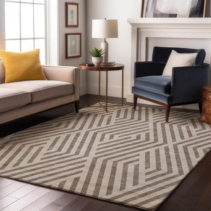 HomeRoots 5' X 8' Stylish Taupe and Ivory Geometric Area Rug - Washable, UV Protected, Durable for Homes 648594