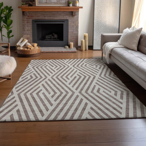 HomeRoots 5' X 8' Stylish Taupe and Ivory Geometric Area Rug - Washable, UV Protected, Durable for Homes 648594