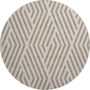 HomeRoots 8' Taupe and Ivory Geometric Round Rug - Washable, UV Protected, Stain Resistant for High Traffic Areas 648595