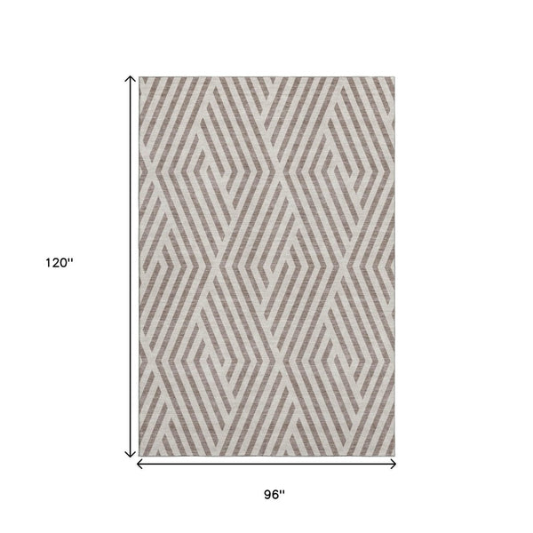 HomeRoots 8' X 10' Stylish Taupe & Ivory Geometric Washable Area Rug - Durable, Stain-Resistant, UV Protected! 648596