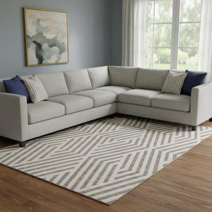 HomeRoots 8' X 10' Stylish Taupe & Ivory Geometric Washable Area Rug - Durable, Stain-Resistant, UV Protected! 648596