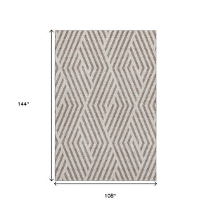 HomeRoots 9' X 12' Taupe & Ivory Geometric Area Rug - Washable, UV-Protected, Durable for Modern Spaces 648597