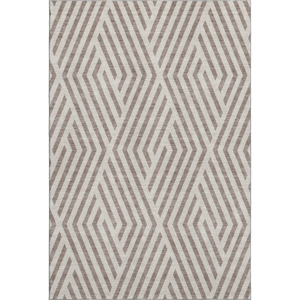 HomeRoots 10' X 14' Modern Taupe & Ivory Geometric Area Rug - Durable, Stain-Resistant, UV Protected Design 648598