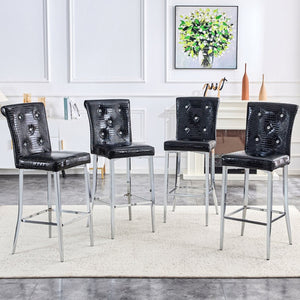 English Elm A Set of 2 Crocodile Embossed Pvc Barstools with Crystal Clasp Detail for Home Bars Black W3875P383114