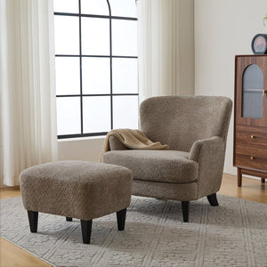 English Elm Christopher Knight Home® - Gerald Boucle Upholstered Club Chair with Tapered Birch Legs, Tonal Piping and Cozy Texture Brown 33 L x 32.75 W x 30 H N776P243523D