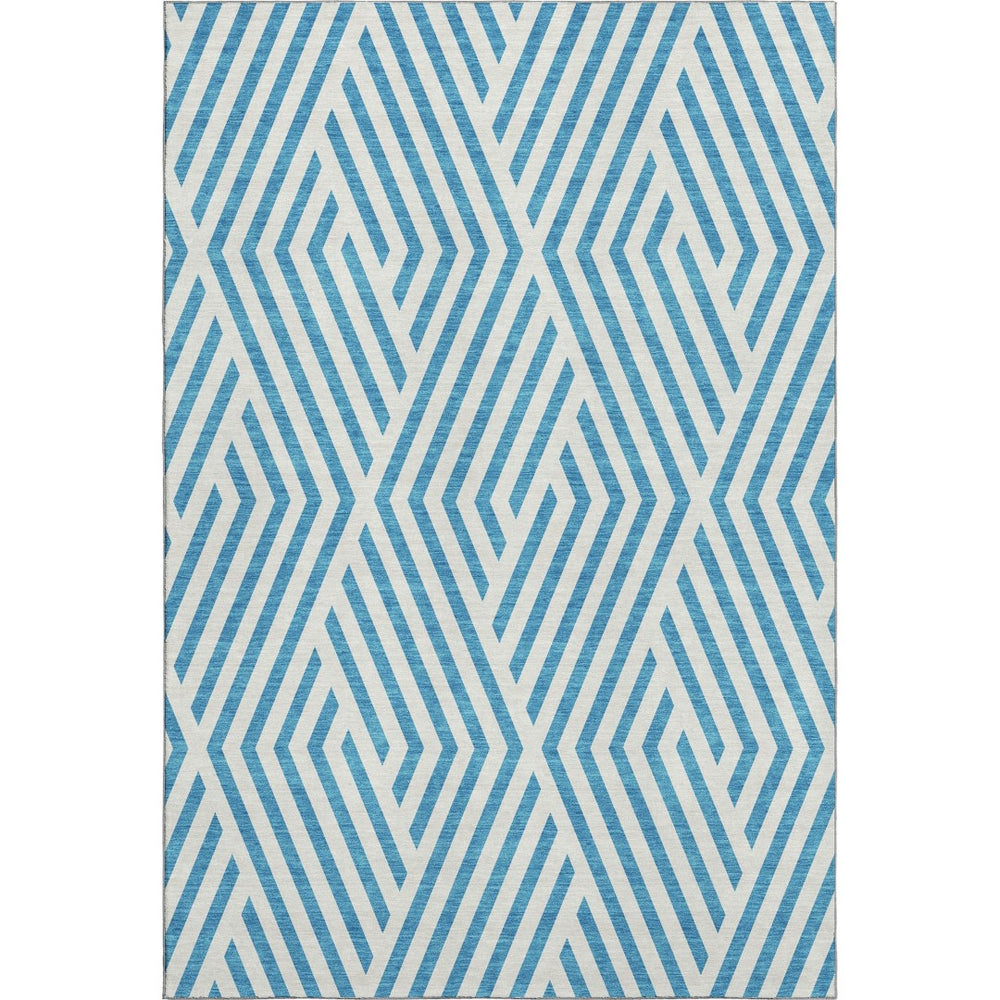 HomeRoots 5' Teal and Ivory Geometric Area Rug - Washable, UV Protected, Soft, Stylish, Perfect for Families! 648600
