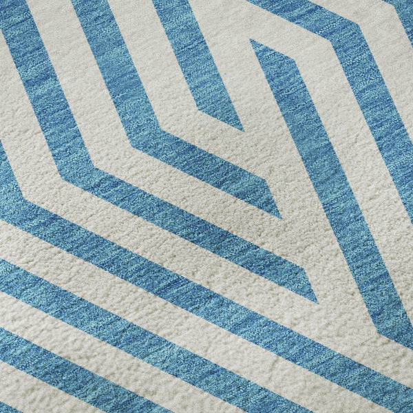 HomeRoots 5' Teal and Ivory Geometric Area Rug - Washable, UV Protected, Soft, Stylish, Perfect for Families! 648600