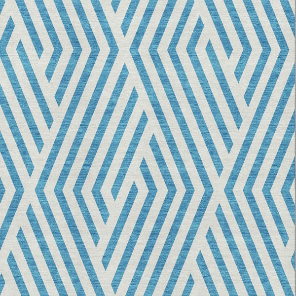 HomeRoots 5' Teal and Ivory Geometric Area Rug - Washable, UV Protected, Soft, Stylish, Perfect for Families! 648600