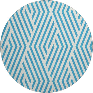 HomeRoots 8' Teal and Ivory Geometric Round Rug - Washable, UV-Protected, Durable & Stylish for Any Space! 648601