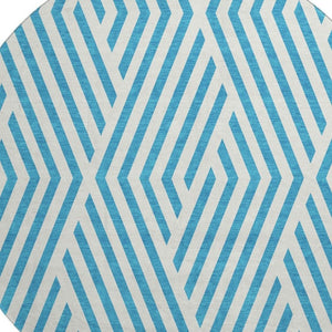 HomeRoots 8' Teal and Ivory Geometric Round Rug - Washable, UV-Protected, Durable & Stylish for Any Space! 648601