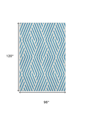 HomeRoots 8' X 10' Teal and Ivory Geometric Area Rug - Washable, Stain-Resistant, UV Protected for Modern Homes 648602