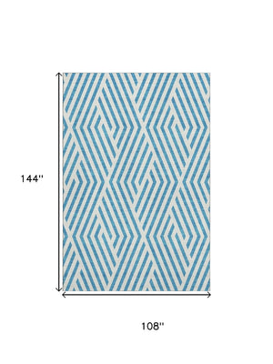 HomeRoots 9' X 12' Teal and Ivory Geometric Area Rug – Washable, UV Protected, Stylish & Pet-Friendly Design! 648603