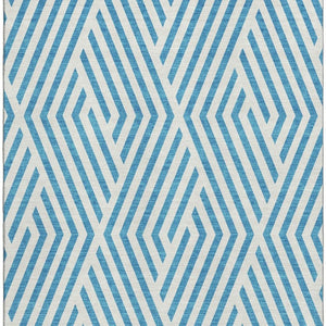 HomeRoots 10' x 14' Teal & Ivory Geometric Area Rug – Stylish, Washable, UV-Protected for High-Traffic Homes! 648604