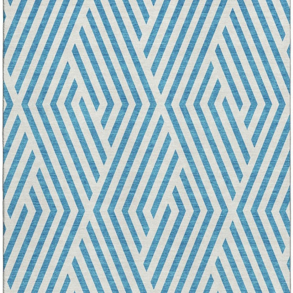 HomeRoots 10' x 14' Teal & Ivory Geometric Area Rug – Stylish, Washable, UV-Protected for High-Traffic Homes! 648604