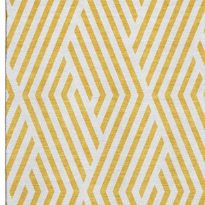 HomeRoots 5' X 8' Geometric Yellow and Ivory Washable Area Rug with UV Protection for Family-Friendly Spaces 648606